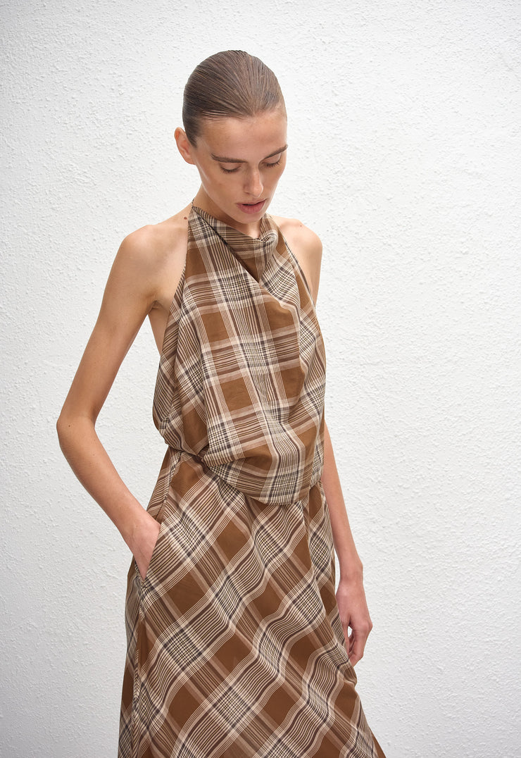 Layered Halter Midi Dress - Picnic Plaid - Matteau