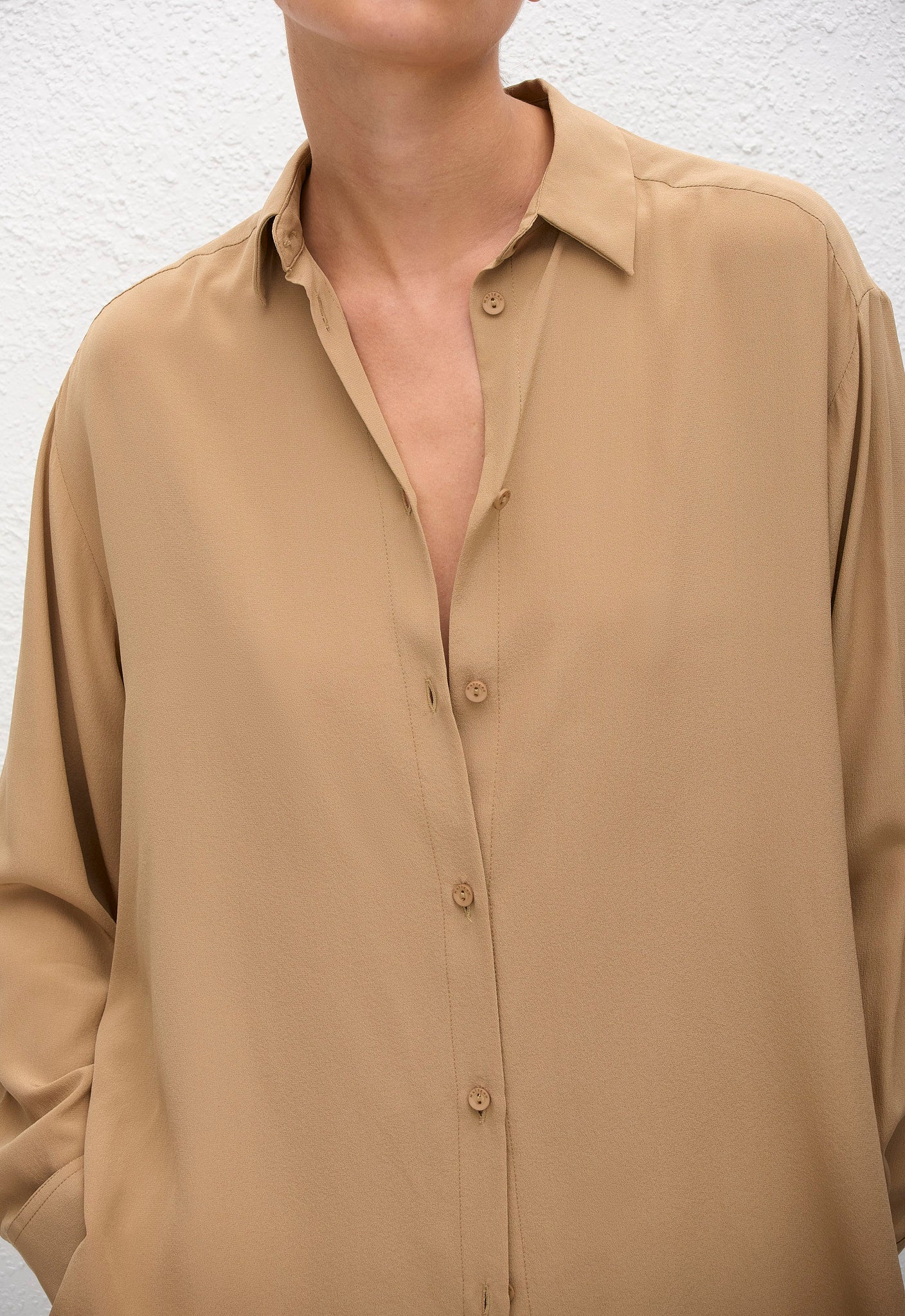 Long Sleeve Silk Shirt - Stone - Matteau