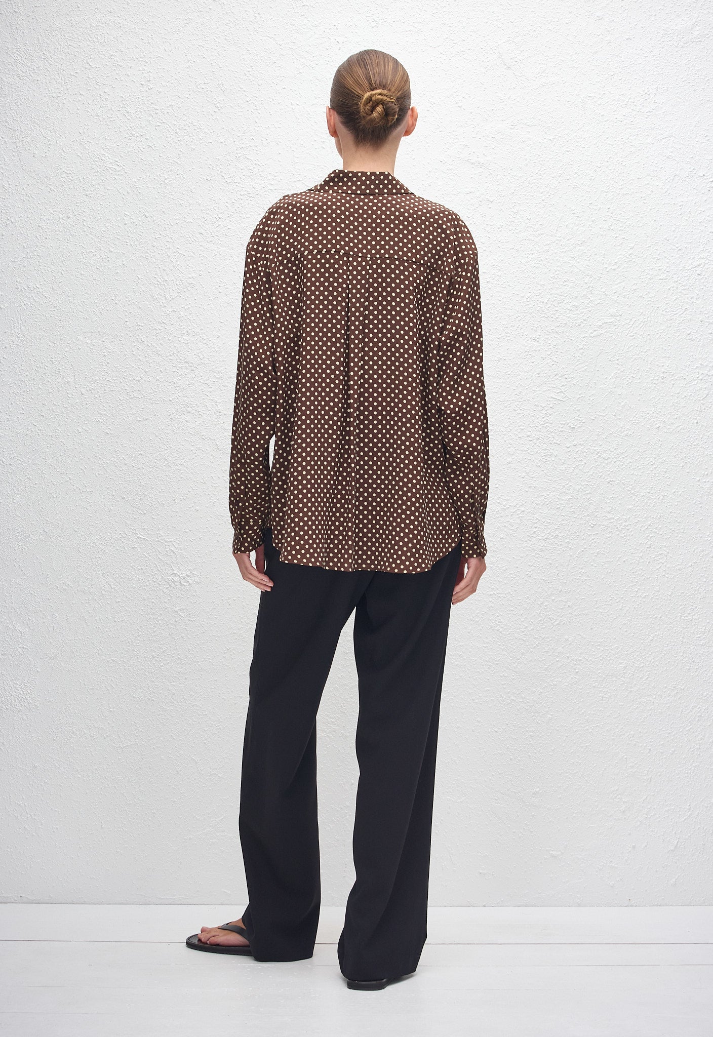 Long Sleeve Silk Shirt - Polka Dot (Chocolate) - Matteau