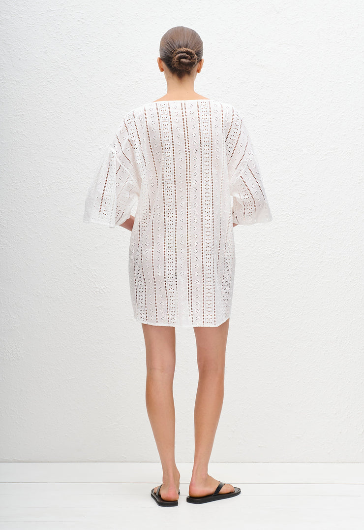 Magyar Broderie Tee Dress - White - Matteau