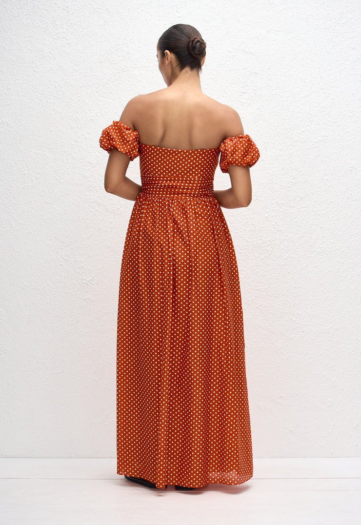 Off Shoulder Midi Dress - Polka Dot (Tomato) - Matteau