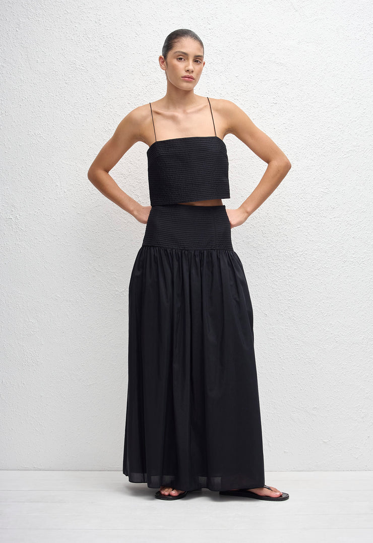 Pintuck Midi Skirt - Black - Matteau