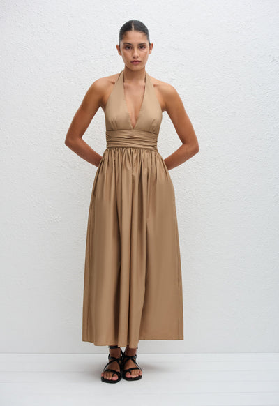 matteau halter dress Matteau Purple Cotton Plunge Halter Dress