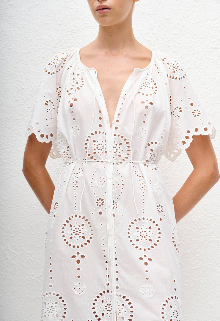 Relaxed Broderie Dress - White - Matteau