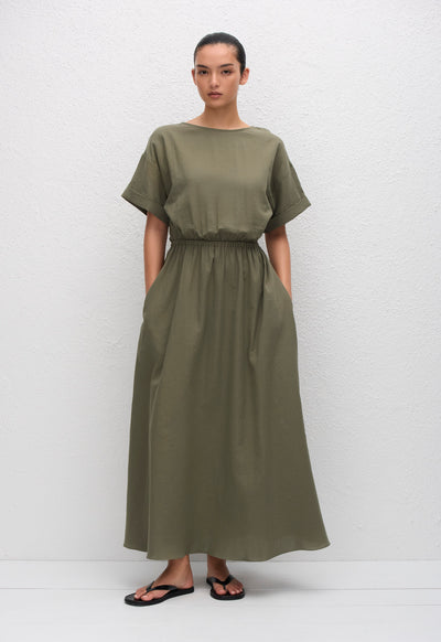 Relaxed Tee Midi Dress - Khaki - Matteau
