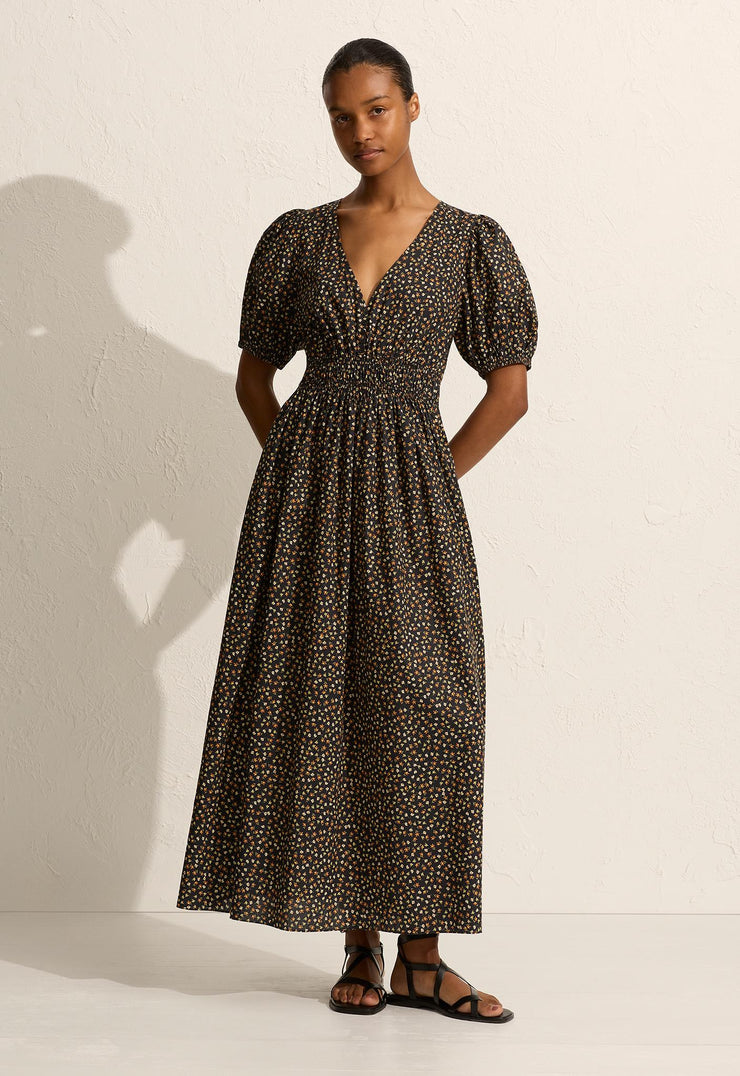 Plunge Button Midi Dress - Meadow - Matteau