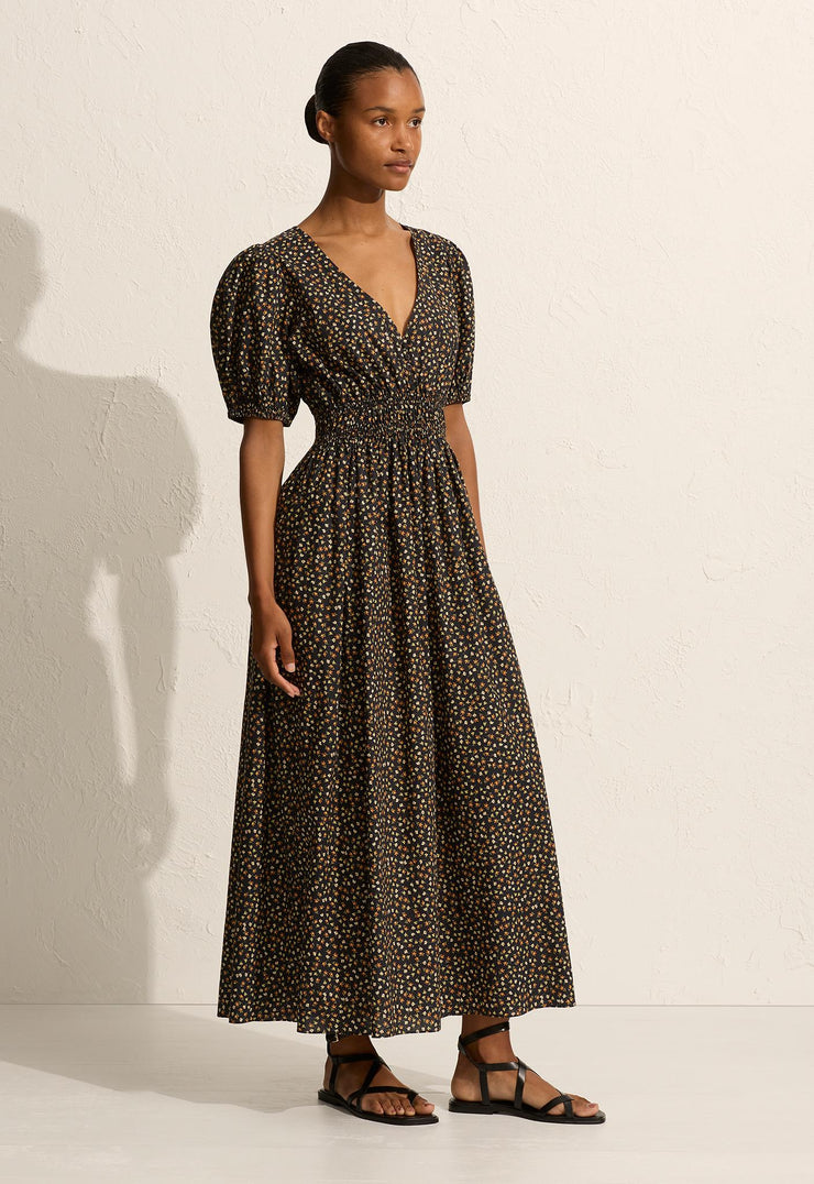 Plunge Button Midi Dress - Meadow - Matteau
