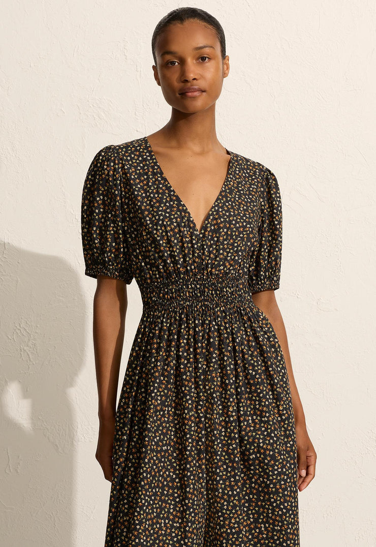 Plunge Button Midi Dress - Meadow - Matteau