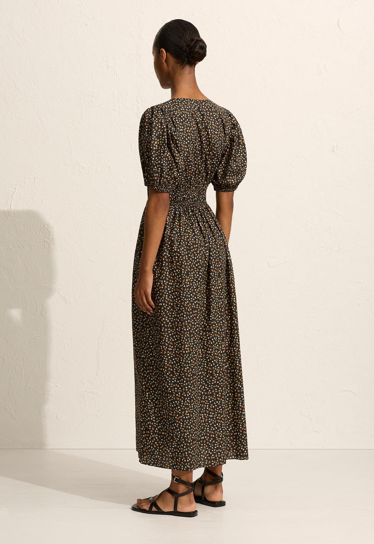 Plunge Button Midi Dress - Meadow - Matteau