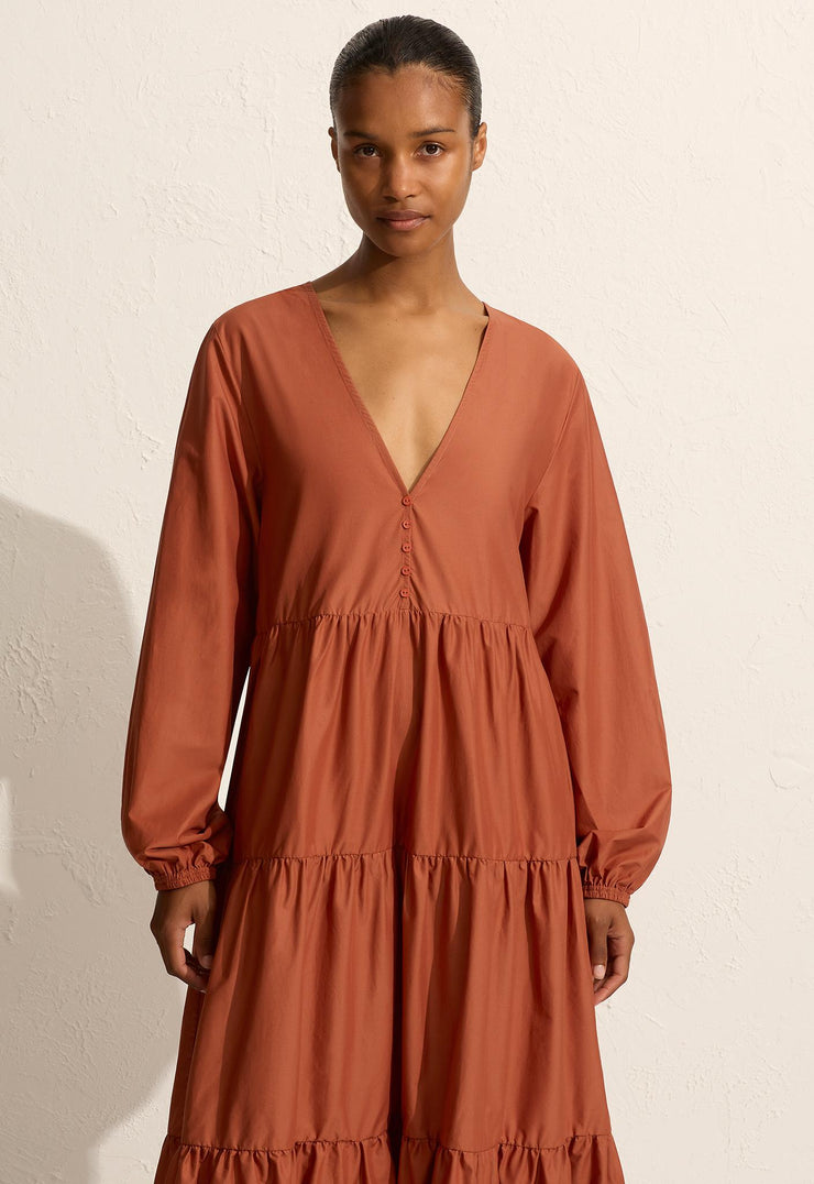 Long Sleeve Plunge Dress - Sienna - Matteau