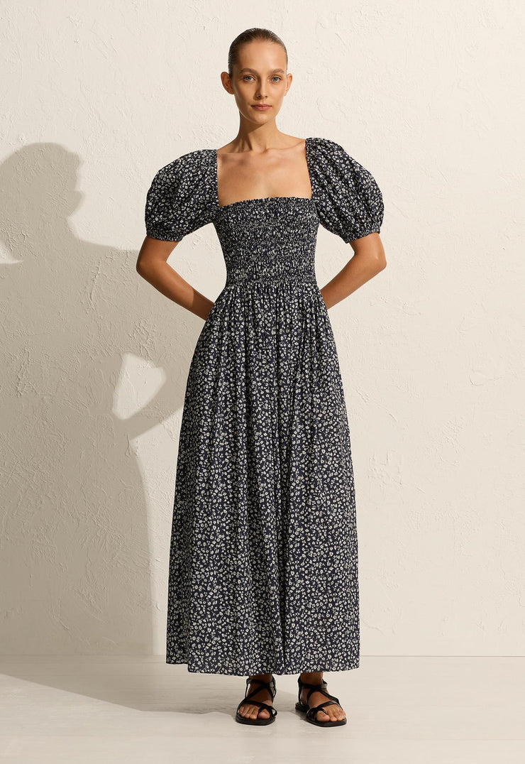 Shirred Bodice Peasant Dress - Dandelion - Matteau