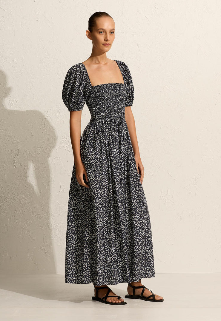Shirred Bodice Peasant Dress - Dandelion - Matteau
