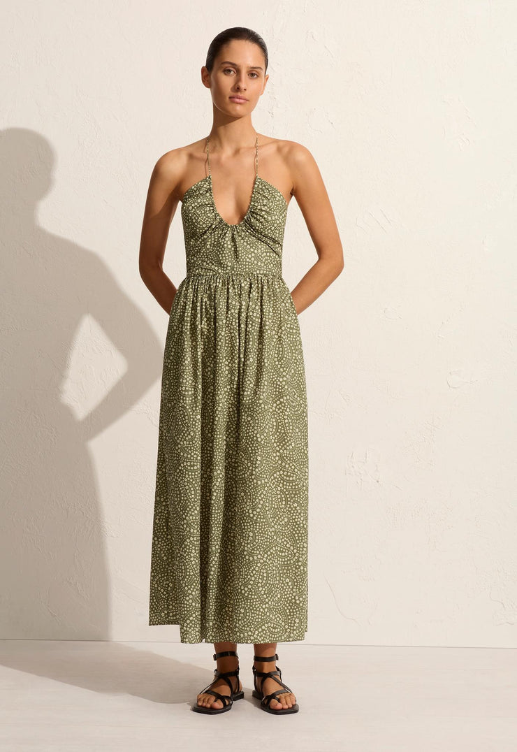 Drawcord Halter Sundress - Jasmine (Olive) - Matteau