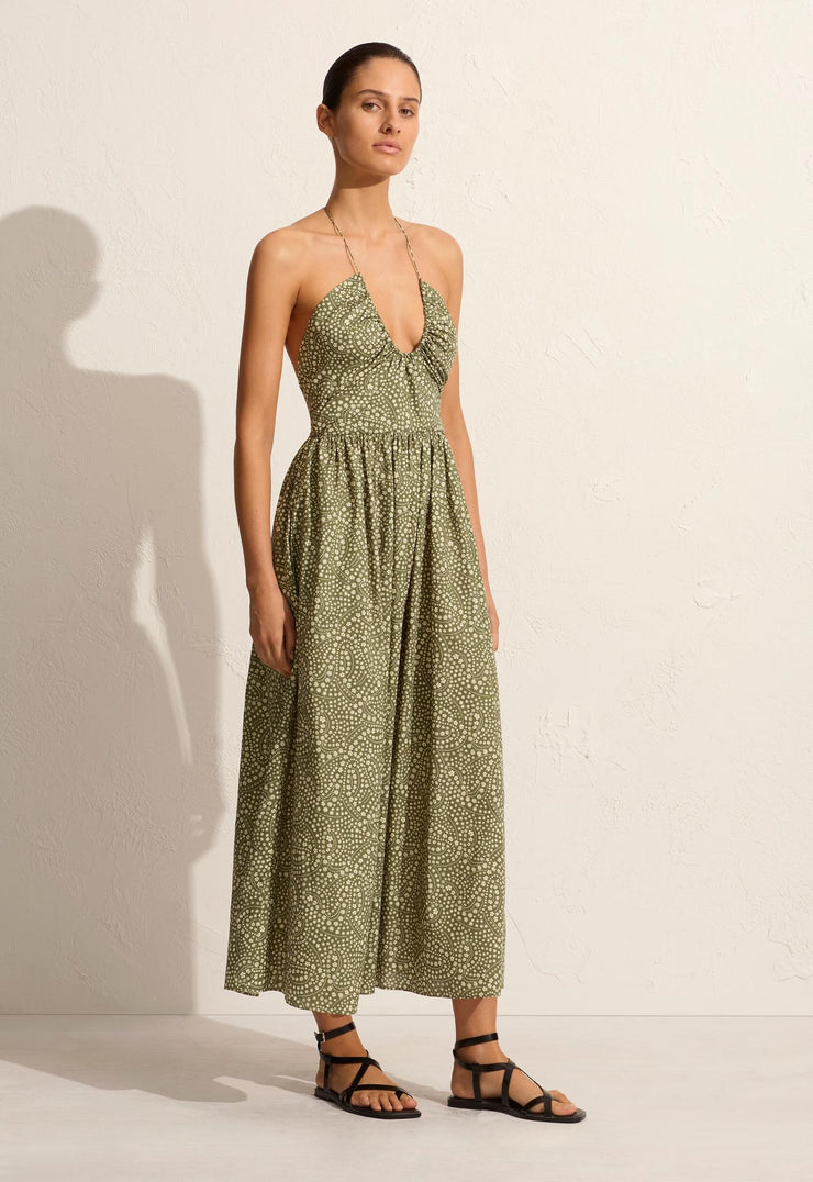 Drawcord Halter Sundress - Jasmine (Olive) - Matteau