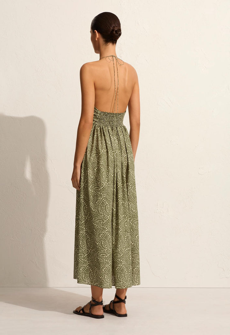 Drawcord Halter Sundress - Jasmine (Olive) - Matteau