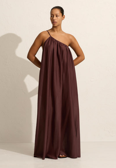 Voluminous One Shoulder Dress - Burgundy - Matteau
