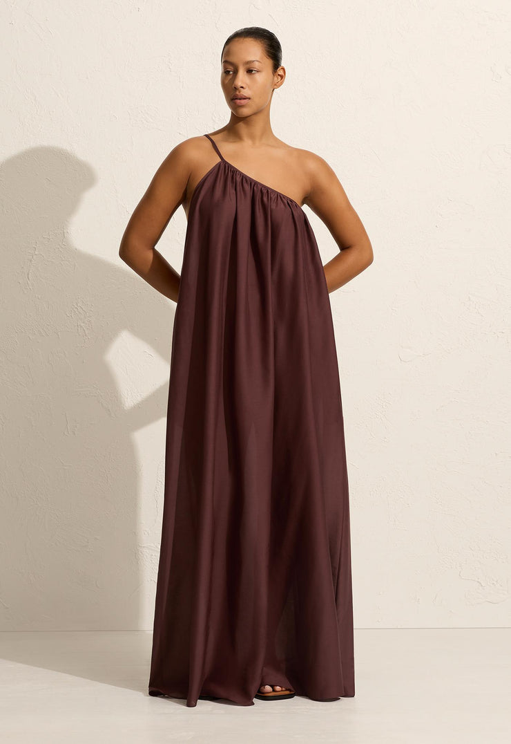 Voluminous One Shoulder Dress - Burgundy - Matteau