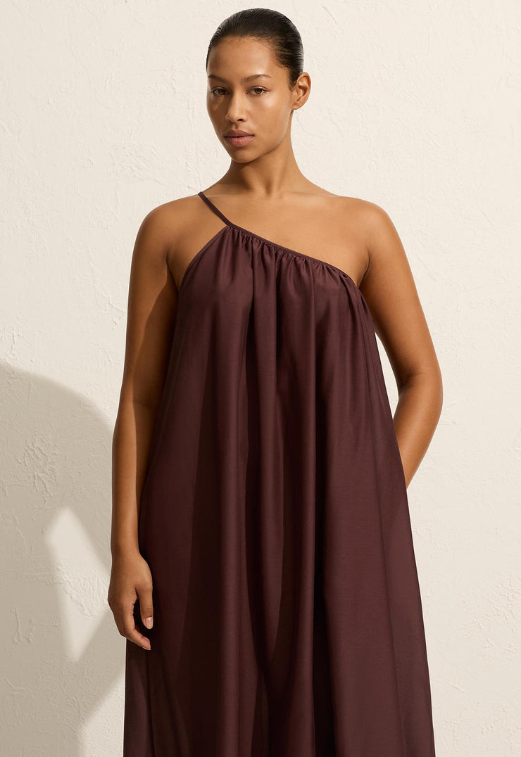 Voluminous One Shoulder Dress - Burgundy - Matteau