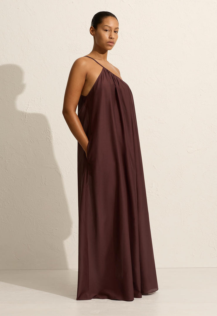 Voluminous One Shoulder Dress - Burgundy - Matteau