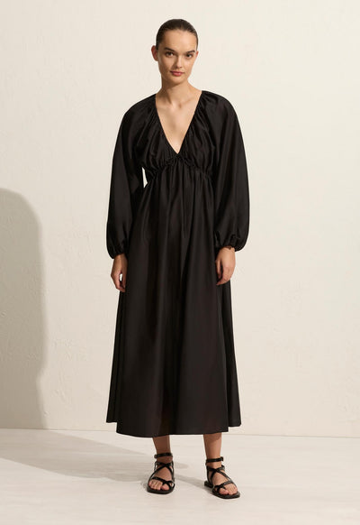 V-Neck Tie Dress - Black - Matteau