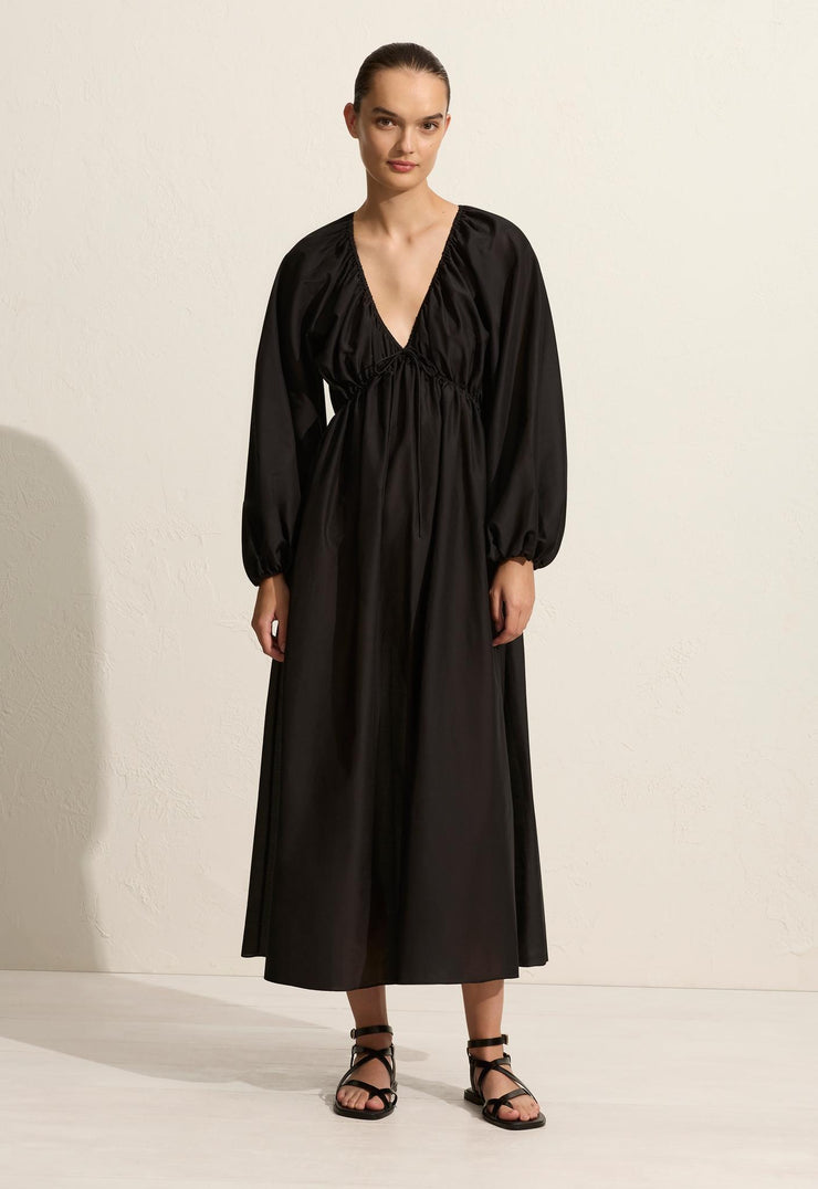 V-Neck Tie Dress - Black - Matteau