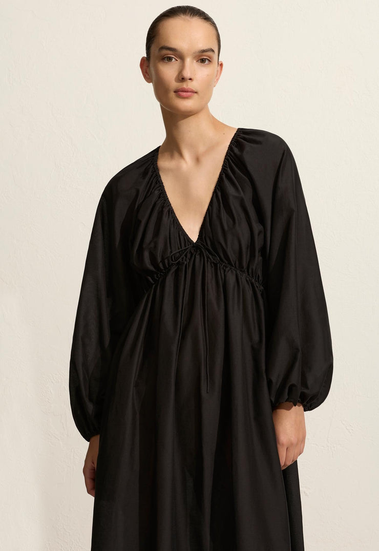 V-Neck Tie Dress - Black - Matteau