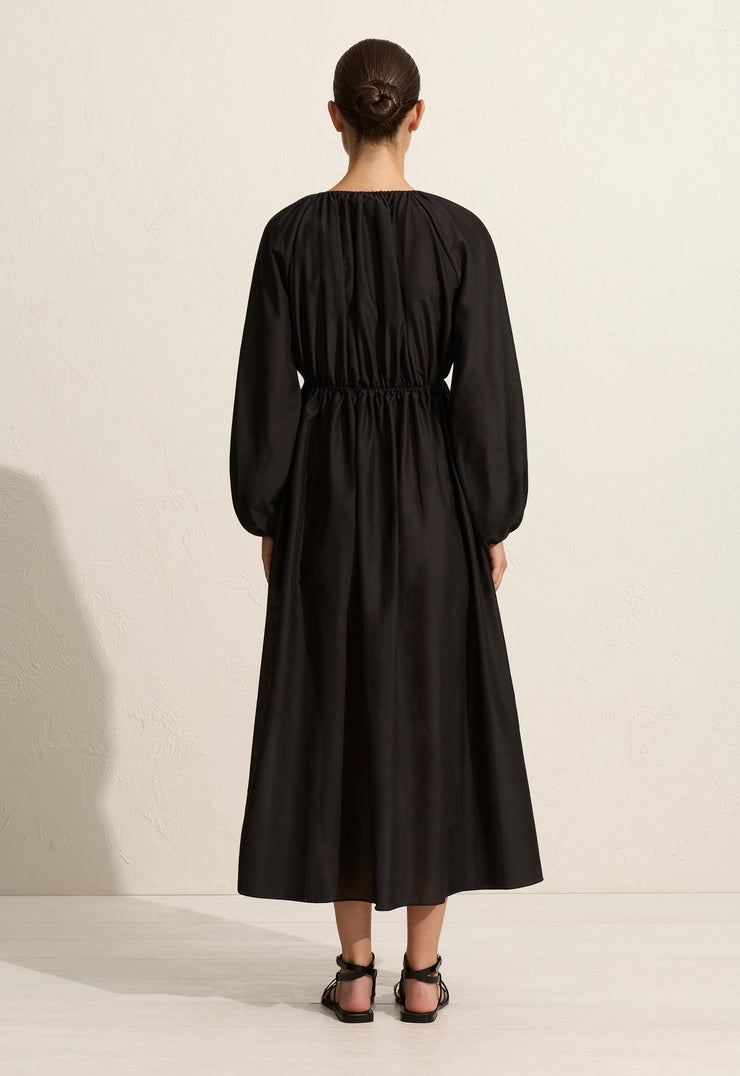 V-Neck Tie Dress - Black - Matteau