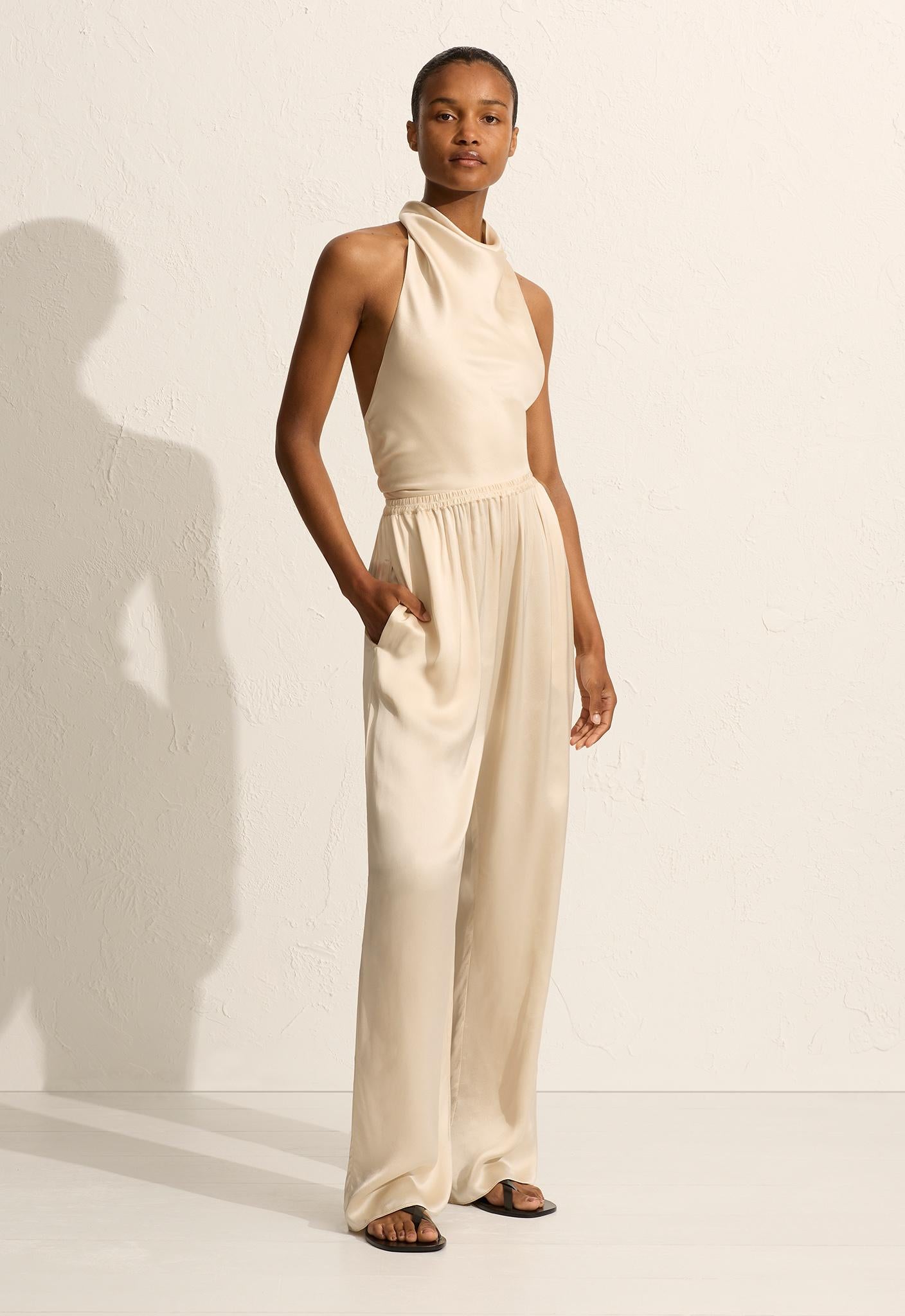 Relaxed Satin Pant - Ivory - Matteau