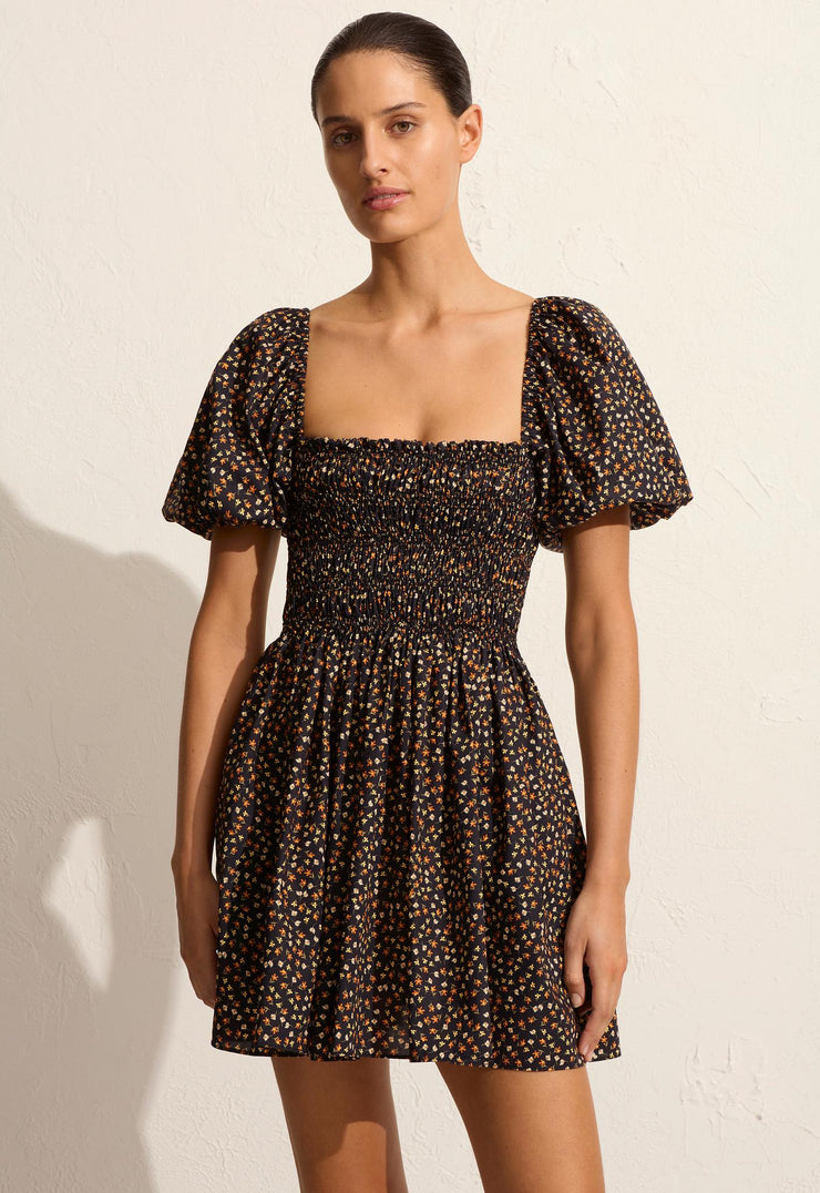 Shirred Peasant Mini Dress - Meadow - Matteau