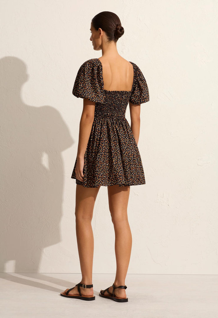 Shirred Peasant Mini Dress - Meadow - Matteau