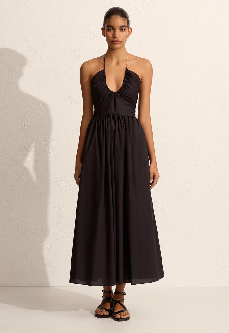 Drawcord Halter Sundress - Black - Matteau