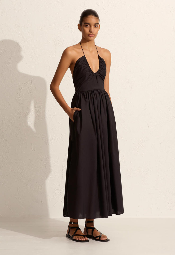 Drawcord Halter Sundress - Black - Matteau