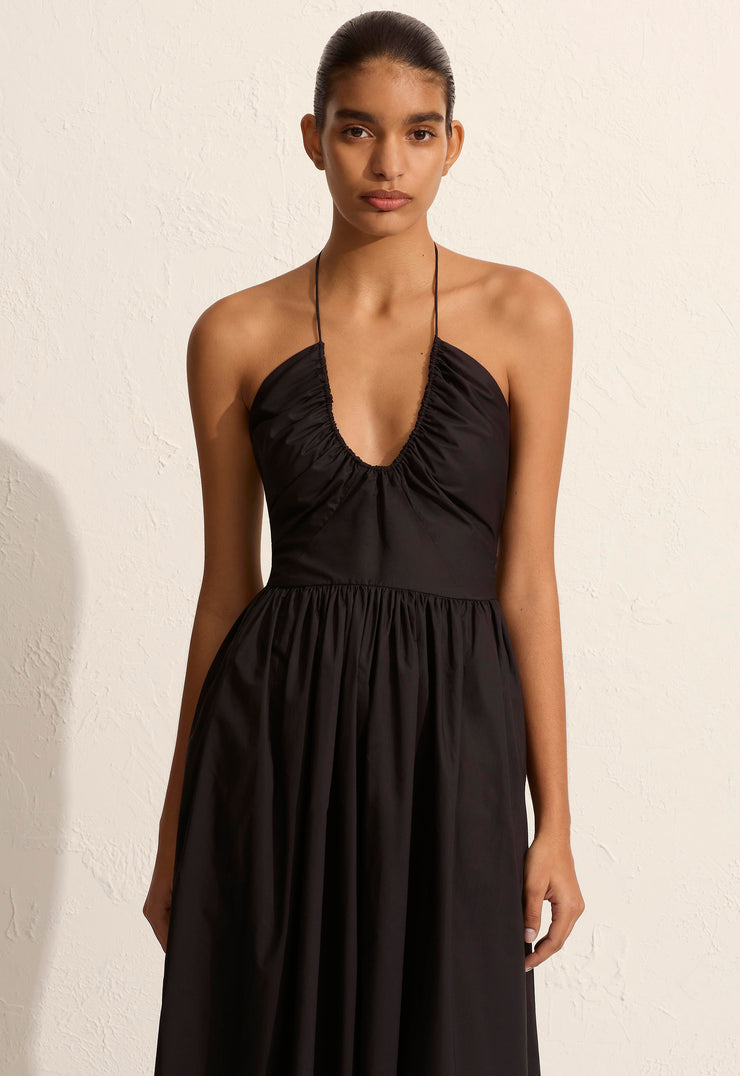 Drawcord Halter Sundress - Black - Matteau