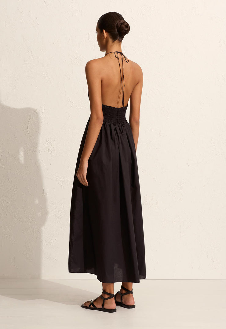 Drawcord Halter Sundress - Black - Matteau