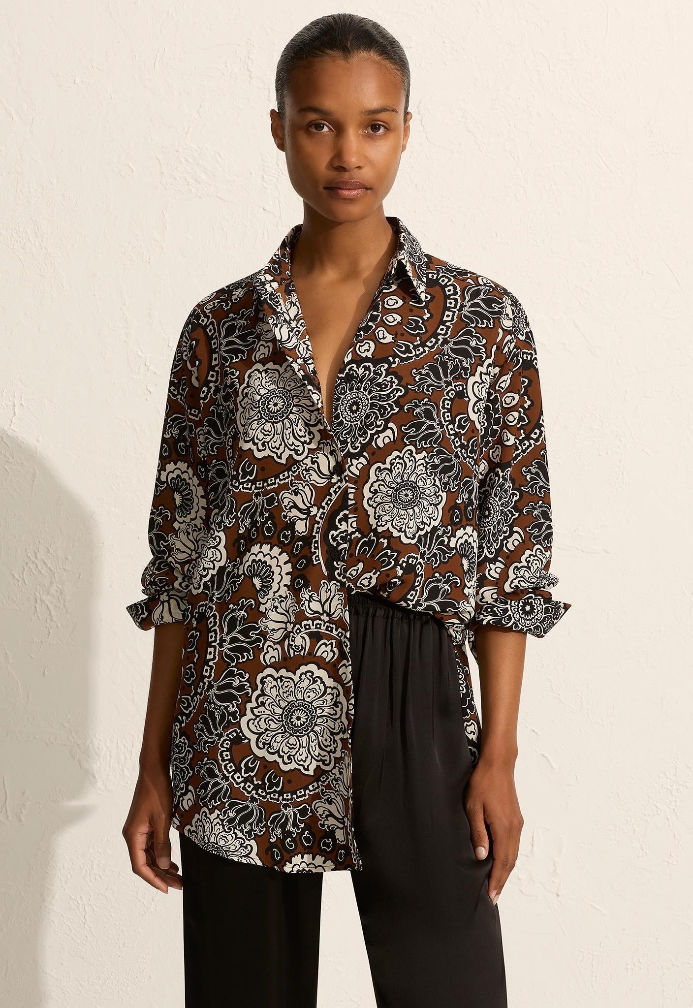 Long Sleeve Silk Shirt - Dahlia - Matteau