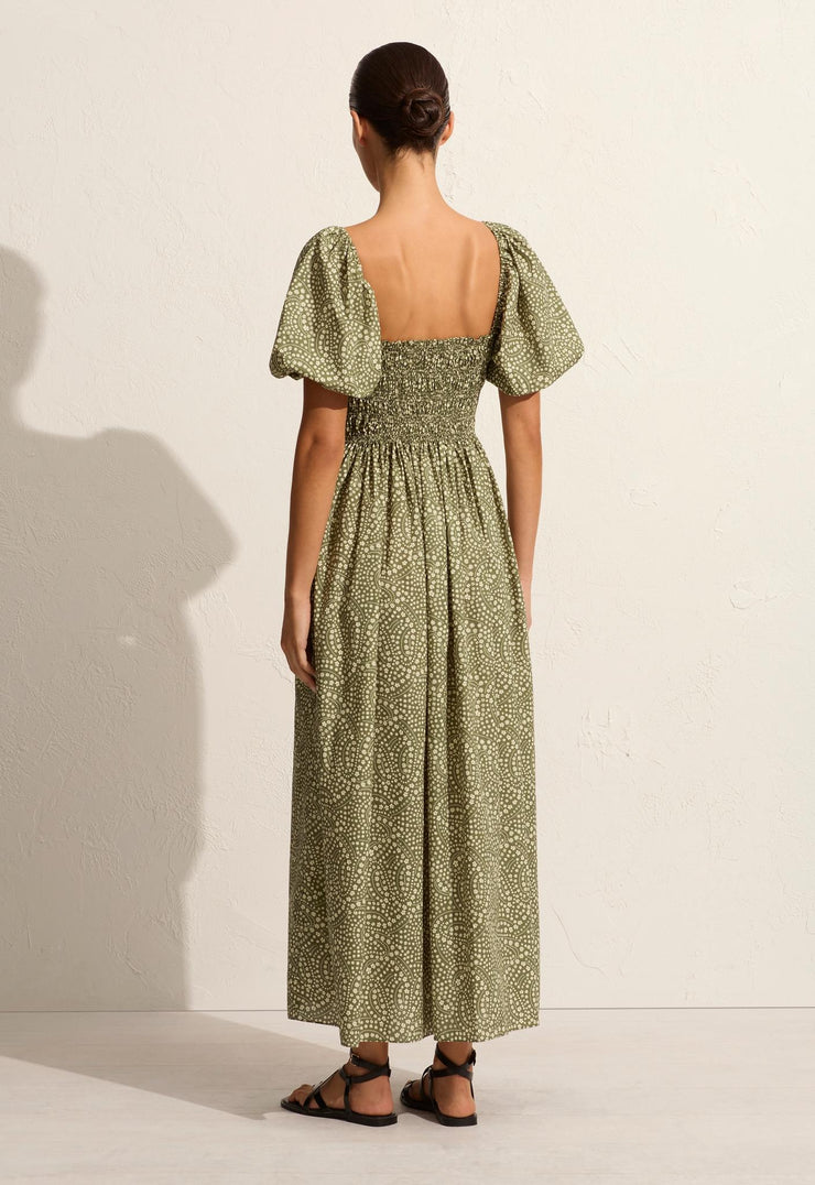 Shirred Bodice Peasant Dress - Jasmine (Olive) - Matteau