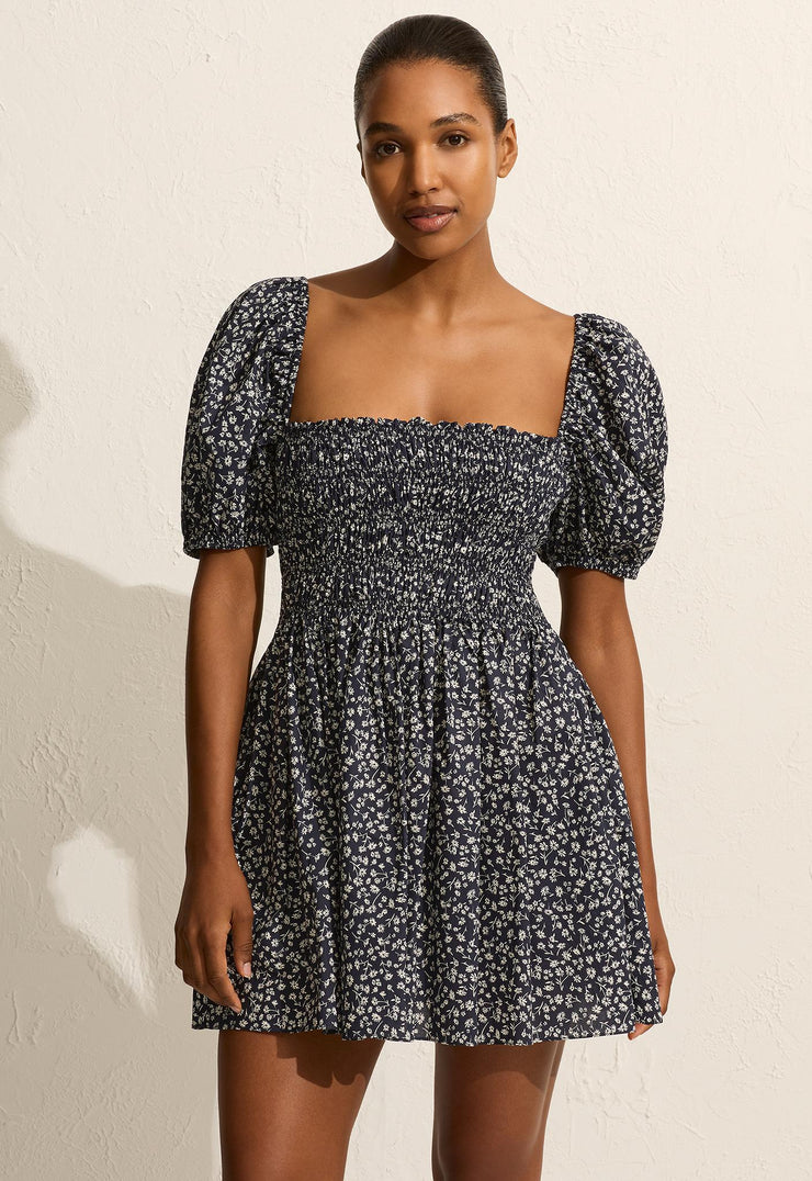 Shirred Peasant Mini Dress - Dandelion - Matteau