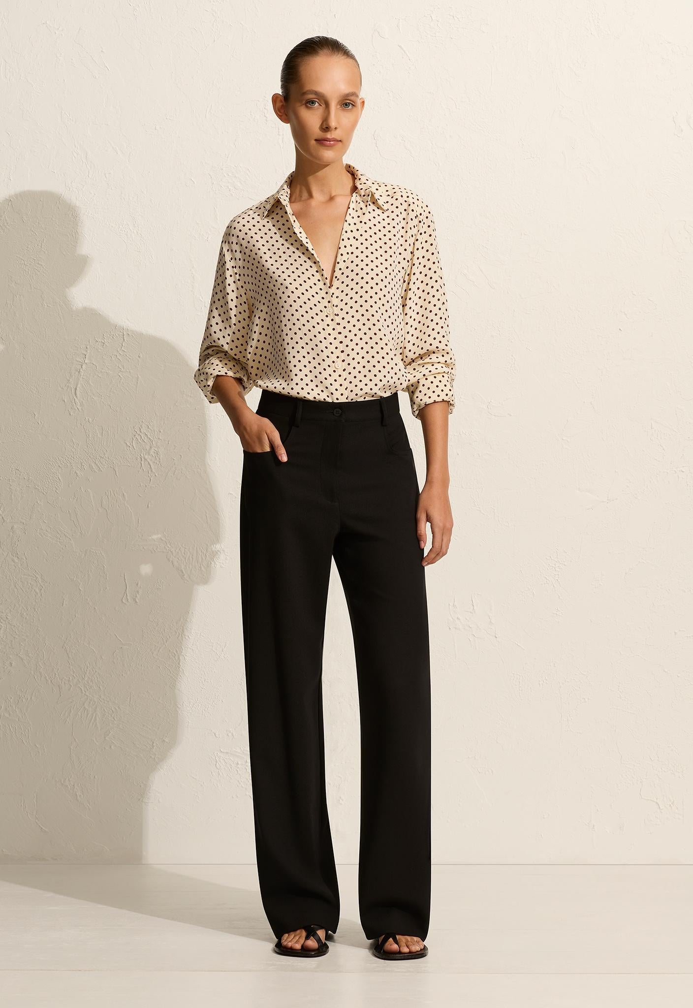 Long Sleeve Silk Shirt - Burgundy Polka Dot - Matteau