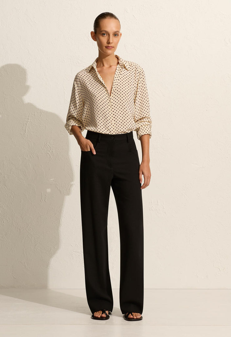 Long Sleeve Silk Shirt - Burgundy Polka Dot - Matteau