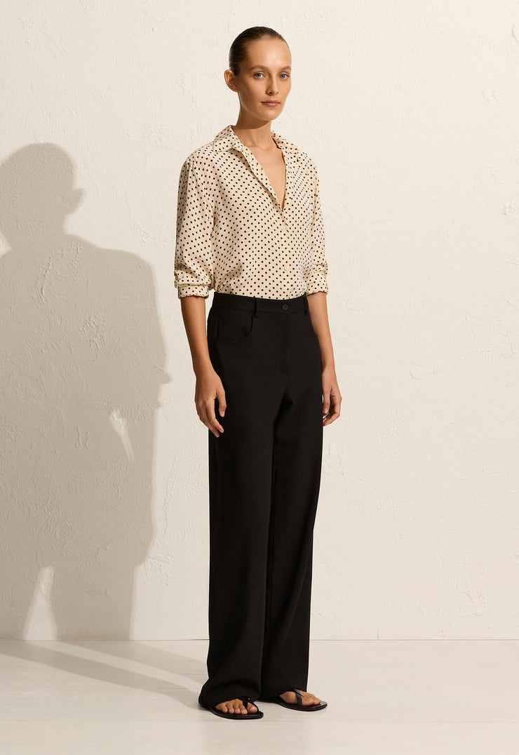Long Sleeve Silk Shirt - Burgundy Polka Dot - Matteau