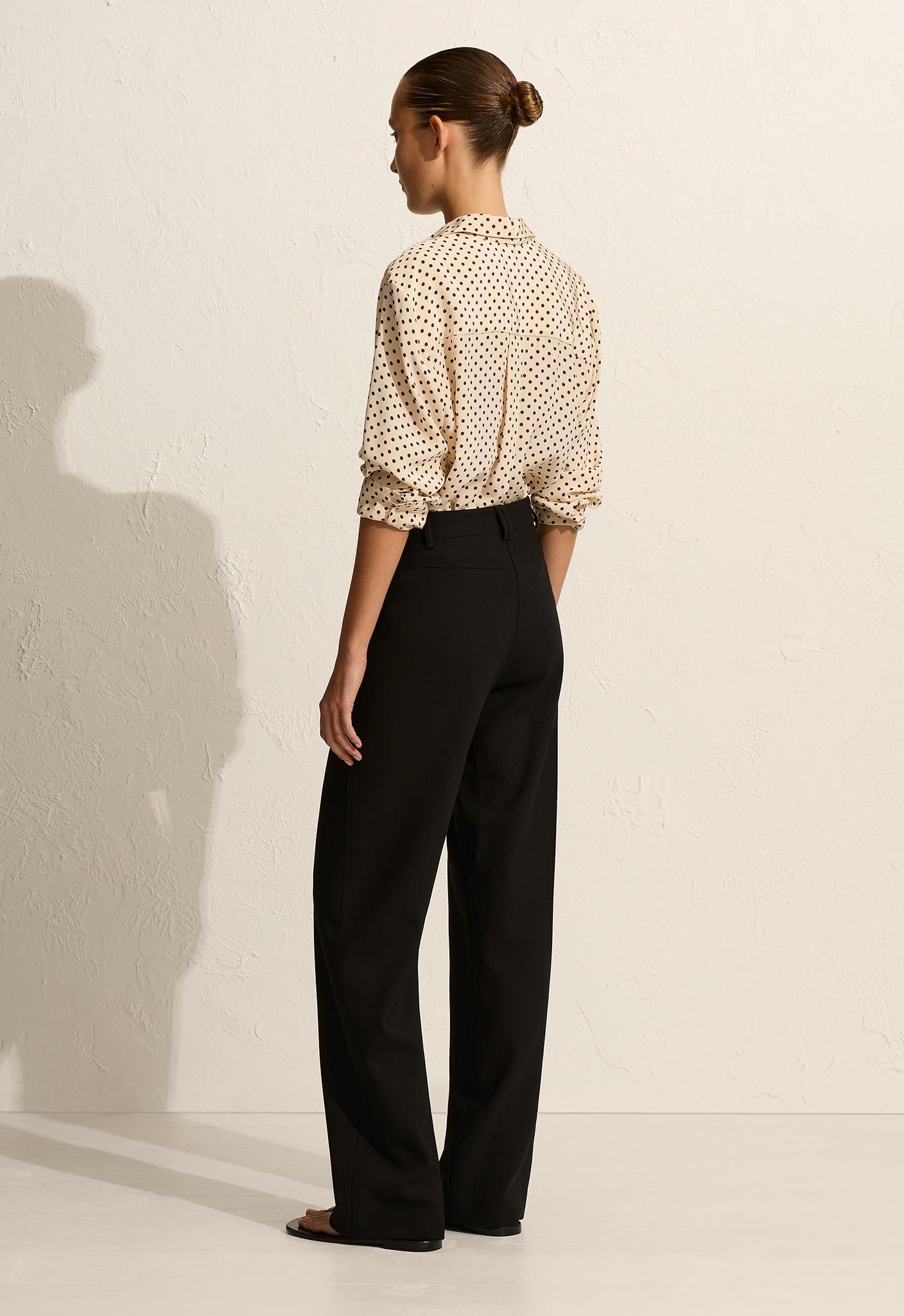 Long Sleeve Silk Shirt - Burgundy Polka Dot - Matteau