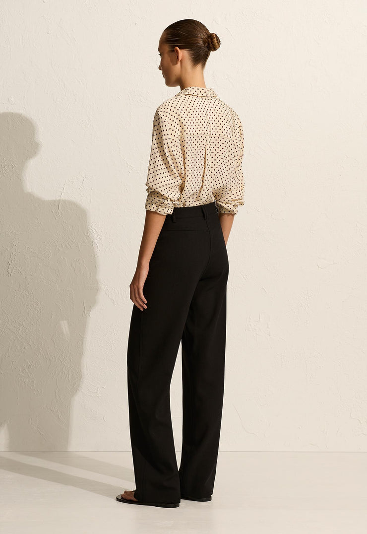 Long Sleeve Silk Shirt - Burgundy Polka Dot - Matteau