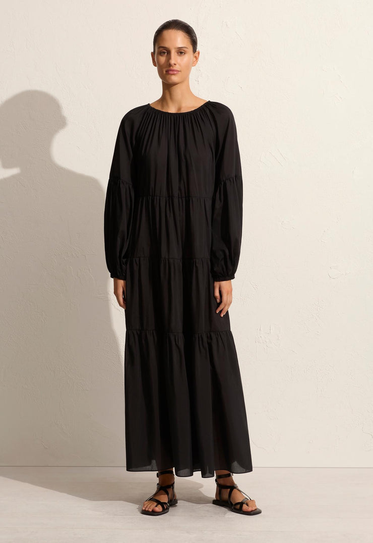 Voluminous Tiered Dress - Black - Matteau
