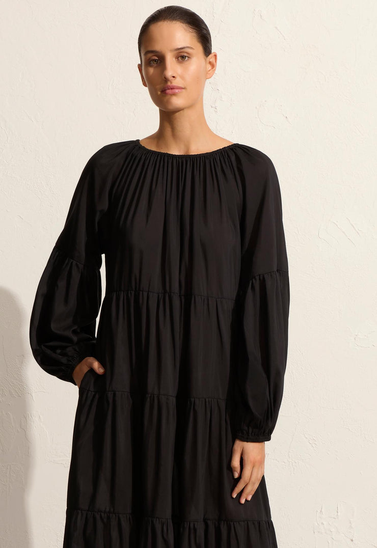 Voluminous Tiered Dress - Black - Matteau