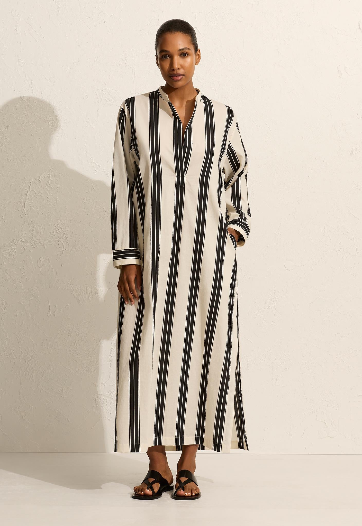 Relaxed Stripe Djellaba - Nero Stripe - Matteau
