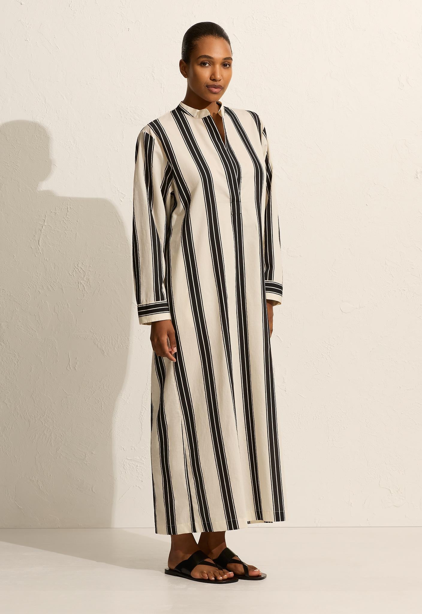 Relaxed Stripe Djellaba - Nero Stripe - Matteau