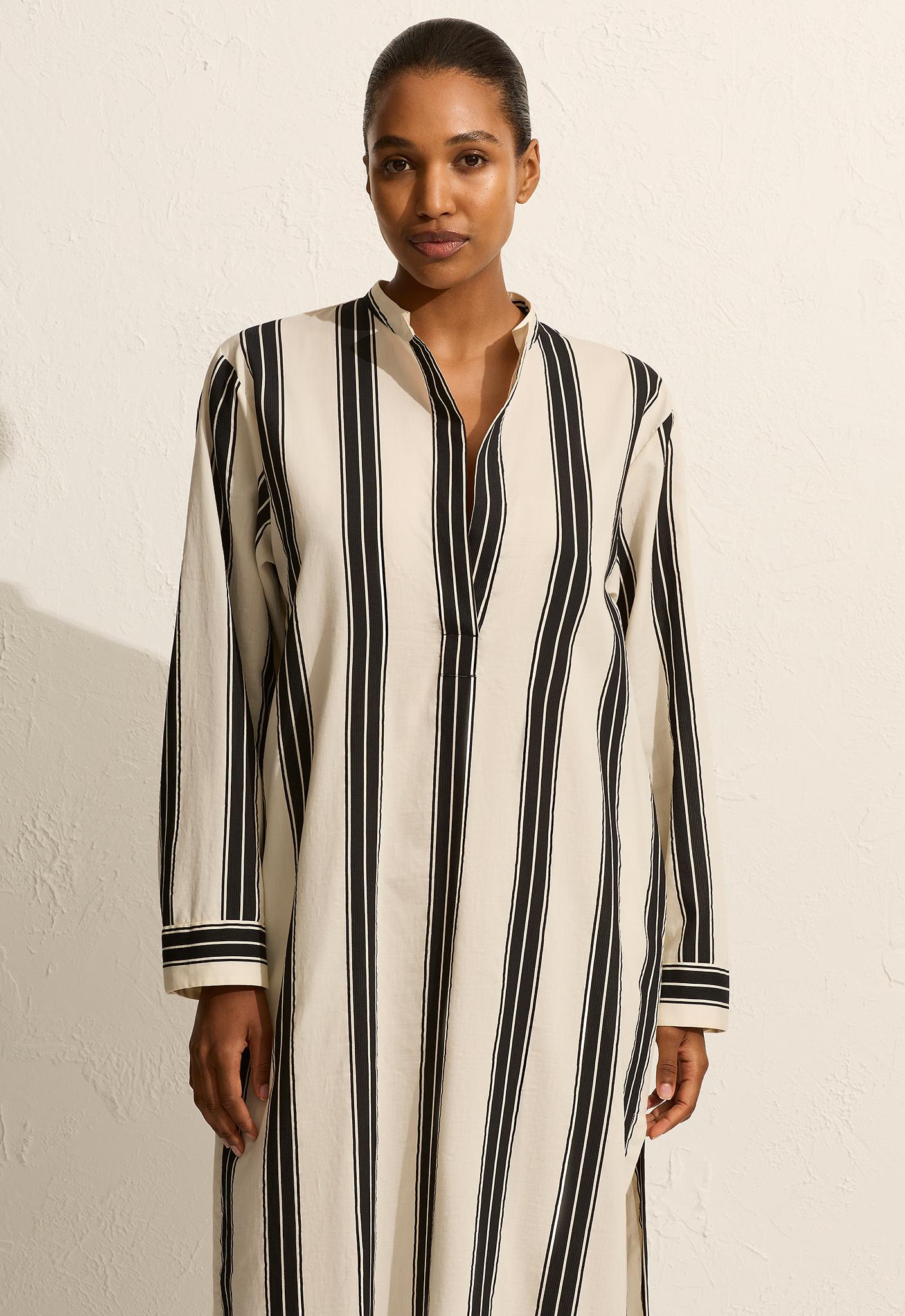 Relaxed Stripe Djellaba - Nero Stripe - Matteau