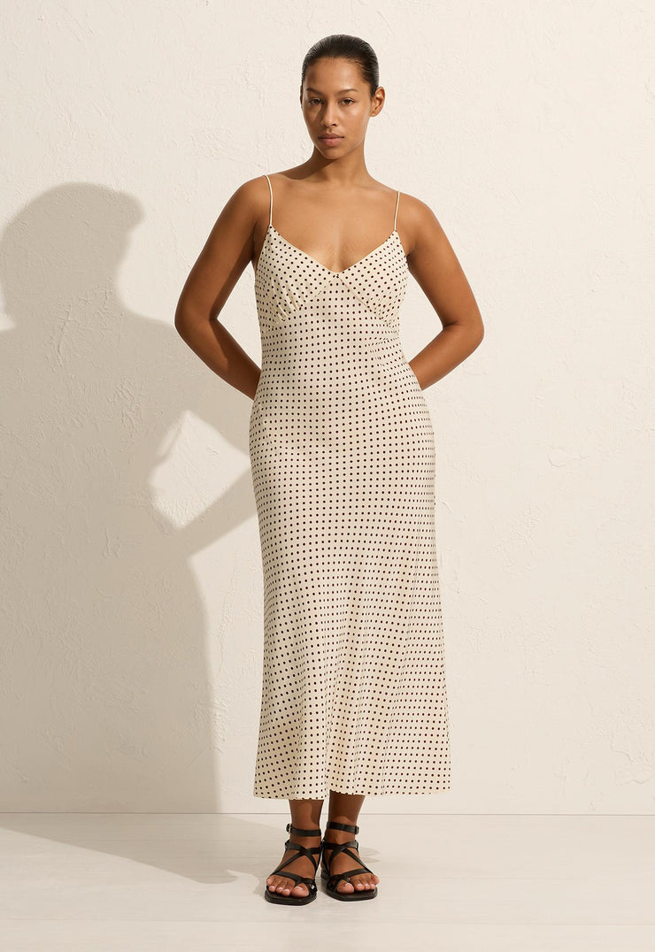 Low Back Slip Dress - Burgundy Polka Dot - Matteau