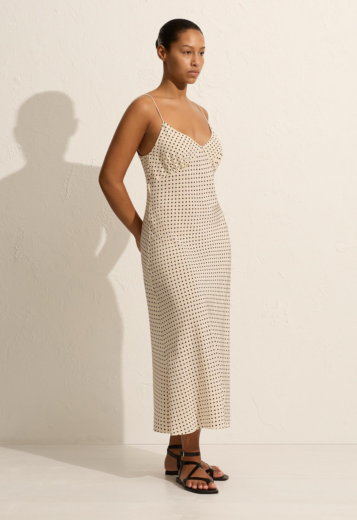 Low Back Slip Dress - Burgundy Polka Dot - Matteau