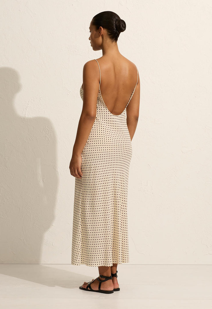 Low Back Slip Dress - Burgundy Polka Dot - Matteau